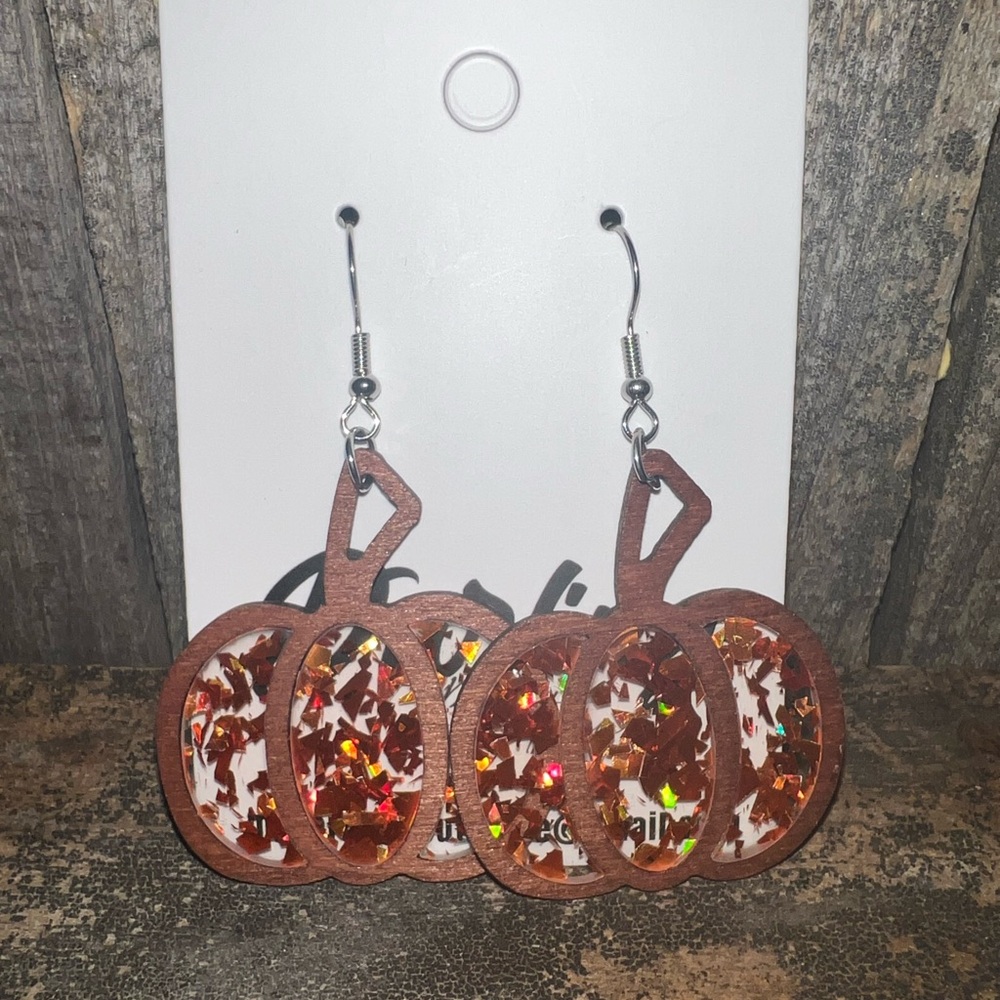Pumpkin Shaped Glitter Earrings